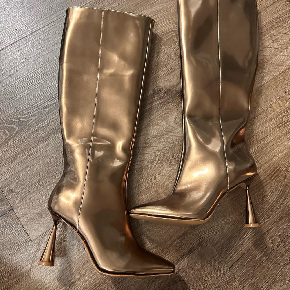 Gianni Bini Metallic Gold Heeled Boots - Picture 1 of 5